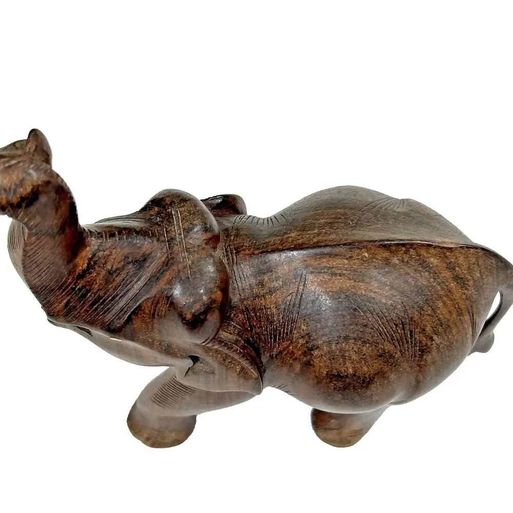 Hand Carved Wooden Elephant Figurine Safari Animal Home Decor *Missing Tusks*